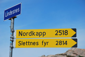 Norwegen Wegweiser Schild bis zum Nordkap