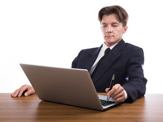 Portrait of a Businessman Working with Laptop
