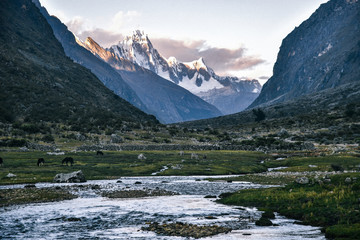River on Santa Cruz Trek in Huscaran National Park in the Cordillera Blanca in Northern Peru 