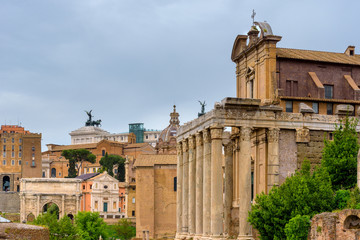 Fototapeta na wymiar View to town from Roman forumes, Rome, Italy.