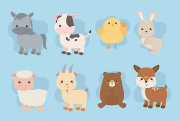 group of cute animals farm characters