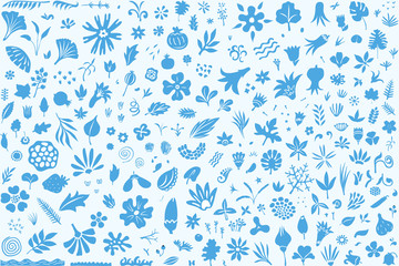 huge collection of doodle style floral design elements