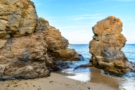 Rocks on the beach of Prefailles, Loire Atlantique, Brittany, France