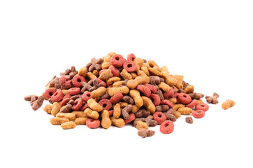 Dry pet food isolated on white background