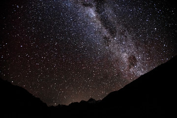 View of the Night Sky on Santa Cruz Trek in Huscaran National Park in the Cordillera Blanca in Northern Peru 