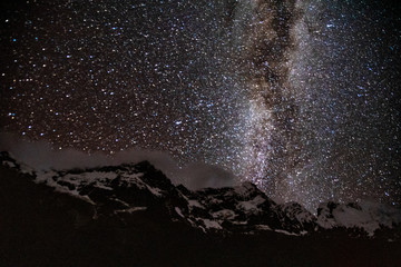 View of the Night Sky on Santa Cruz Trek in Huscaran National Park in the Cordillera Blanca in Northern Peru 