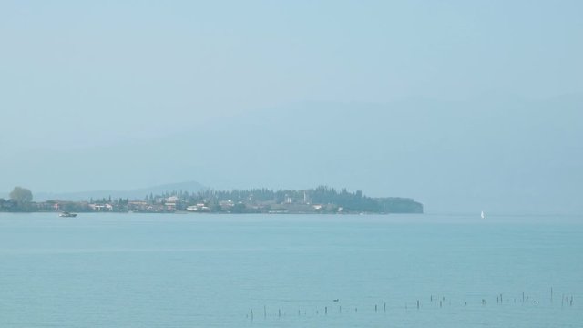Sirmione with copy space. View of the most famous penisula in the lake of Garda