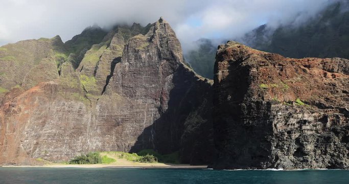 Hawaii beach, Kauai. Na pali coast view from water. Famous Hawaiian travel destination. Napali coastline in Kaui, Hawaii, USA,