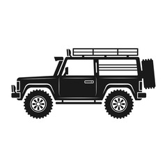 Expeditionary SUV. Black silhouette. Vector drawing. Side view. Isolated object on a white background. Isolate.