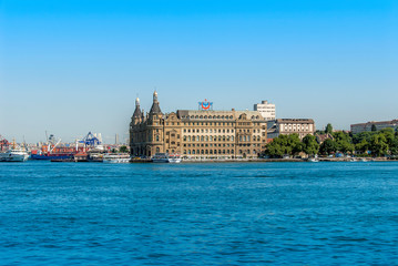 Fototapeta premium Istanbul, Turkey, 23 July 2011: Haydarpasa Train Station, City Lines Ship, Kadikoy.