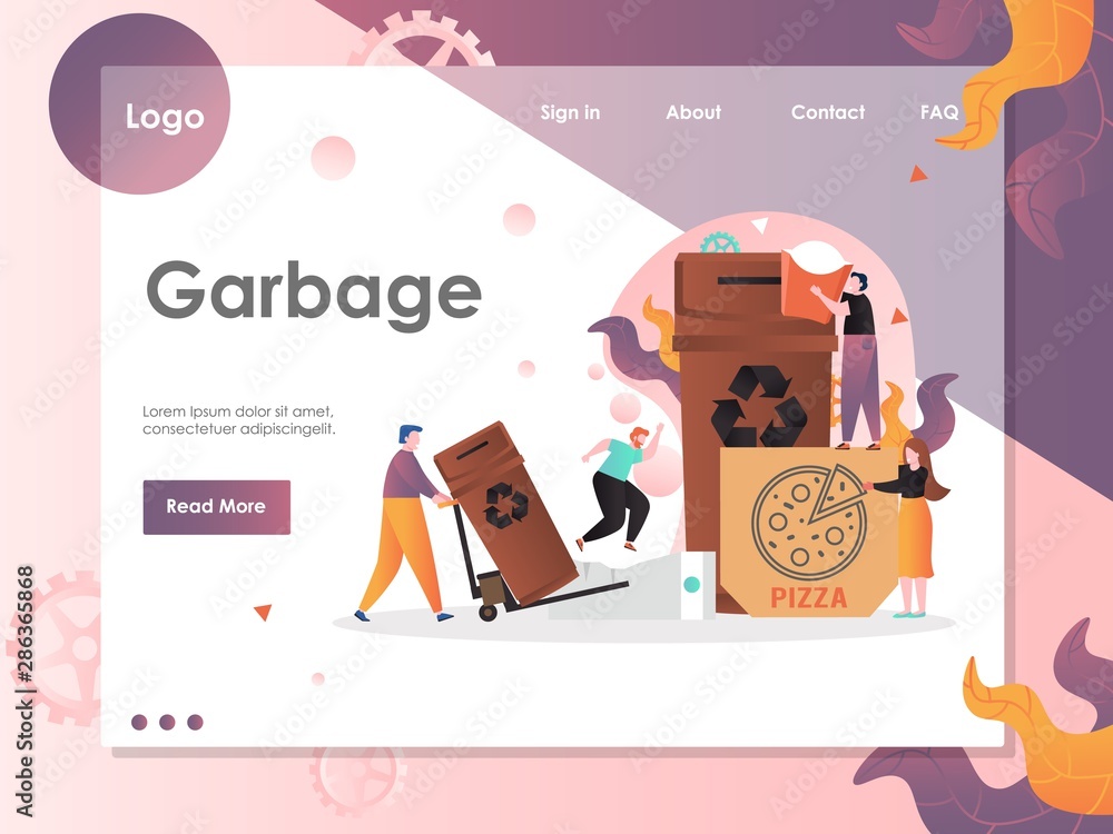 Poster garbage vector website landing page design template