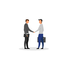 Businessman handshake flat vector illustration. Business partners, investors, entrepreneurs making deal isolated cartoon characters on white background. Successful partnership, negotiations concept
