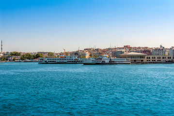 Fototapeta premium Istanbul, Turkey, 23 July 2011: City Lines, Ship, Kadikoy