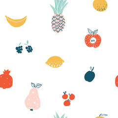 Fruits and berries cute flat icons seamless pattern