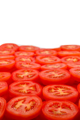 Sliced tomato background. Top view.