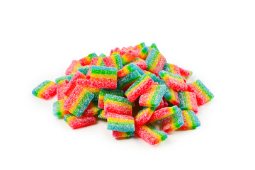 Juicy colorful jelly sweets isolated on white. Gummy candies. .