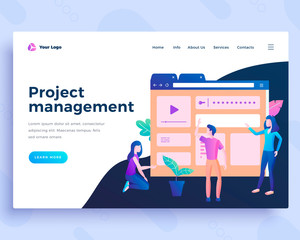 Landing page template project management concept with office people.