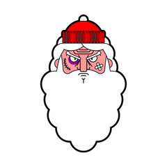 Hooligan angry Santa face. bully Claus. ruffian Christmas grandfather. New Year Vector illustration