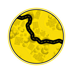 Yellow circle background with black speed race circuit and sample text