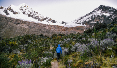 Hiker on Santa Cruz Trek in Huscaran National Park in the Cordillera Blanca in Northern Peru 