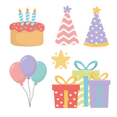 happy birthday celebration set icons