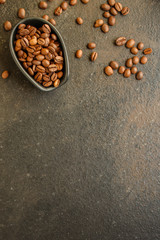 coffee (coffee bean and brewed coffee) top concept. food background. copy space