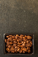 coffee (coffee bean and brewed coffee) top concept. food background. copy space