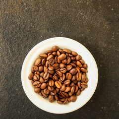 coffee (coffee bean and brewed coffee) top concept. food background. copy space