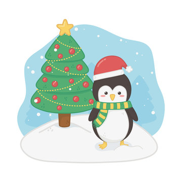 merry merry christmas card with penguin