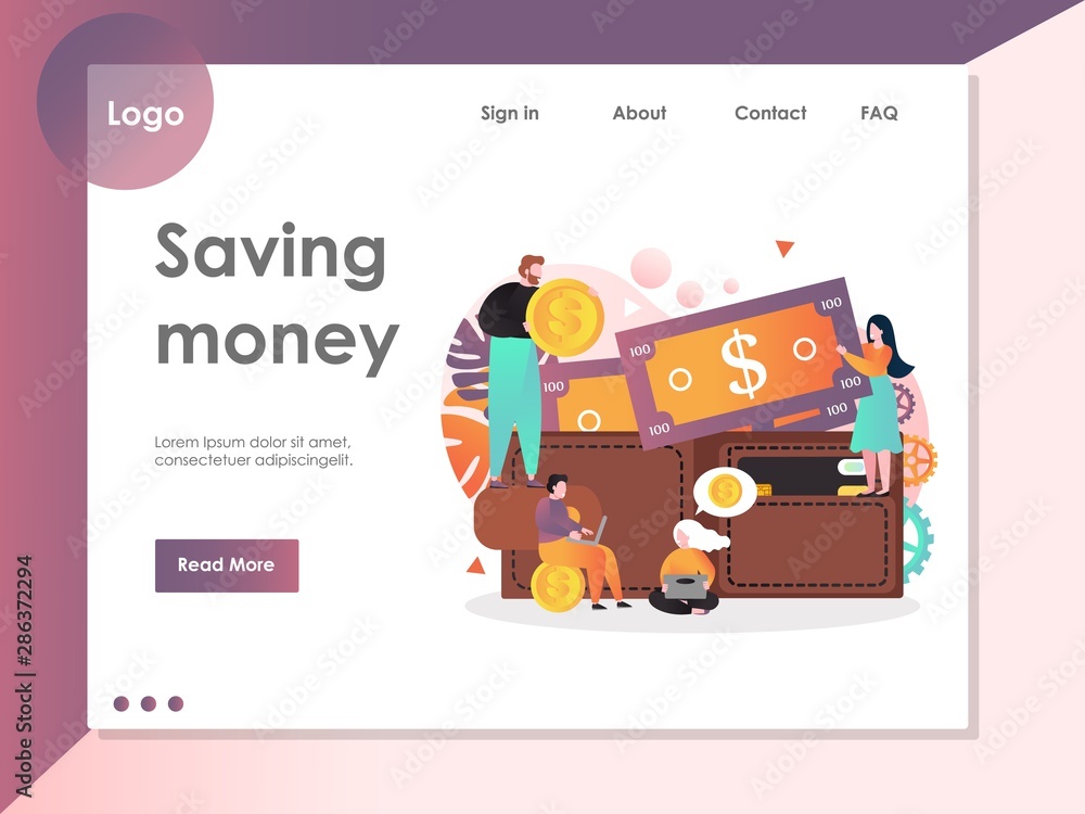 Poster saving money vector website landing page design template