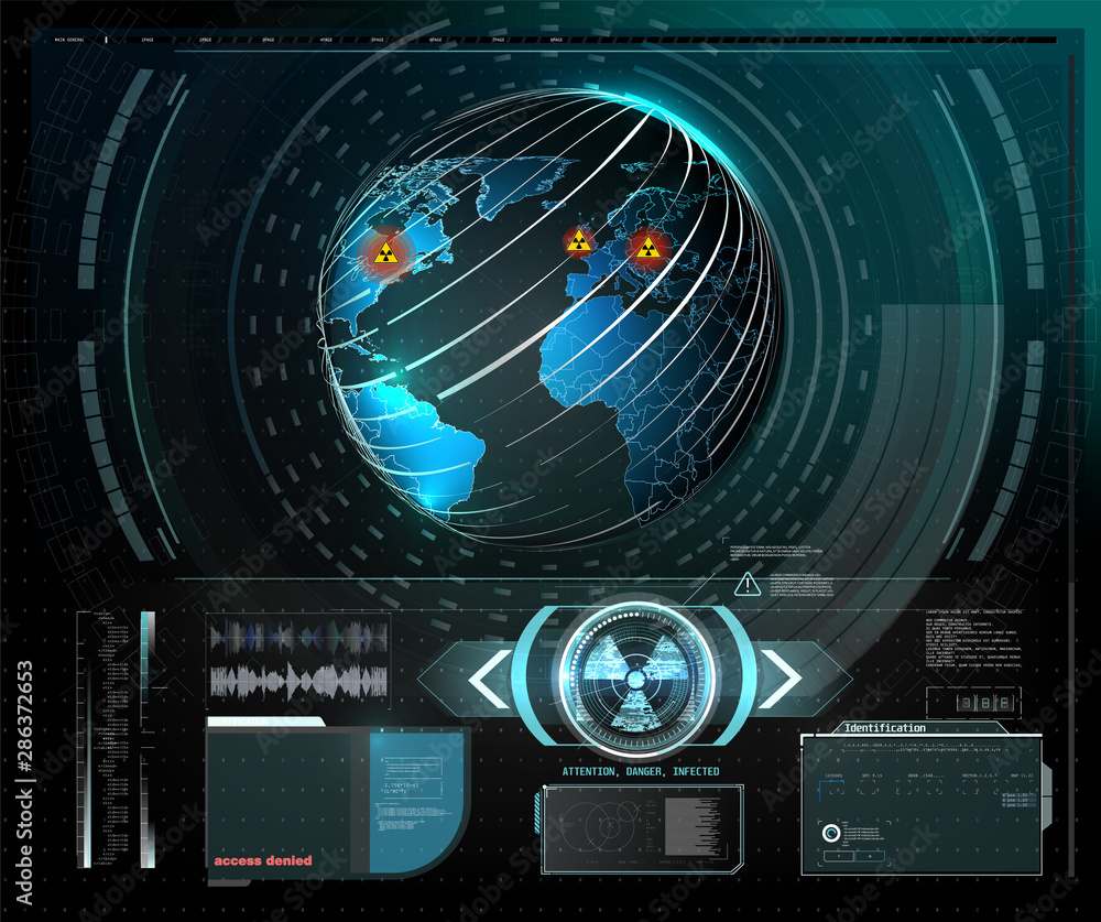 Poster warning frame. abstract tech design blue and red futuristic frame in modern hud radiation style back