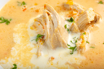 Ciorba radauteana - Romanian traditional chicken soup with cream and garlic