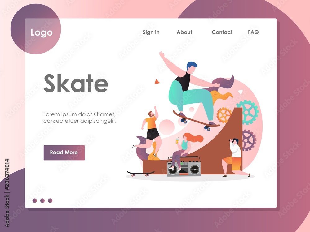 Poster skate vector website landing page design template