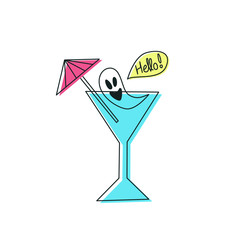 Flat Halloween ghost lying in the cocktail glass
