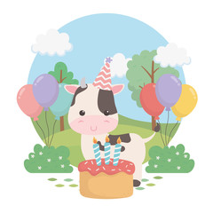 Obraz na płótnie Canvas cute cow in birthday party scene