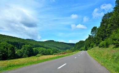 a straight road on a field