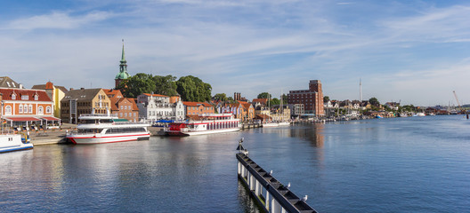 Panorama of the Schlei river and historic city Kappeln, Germany