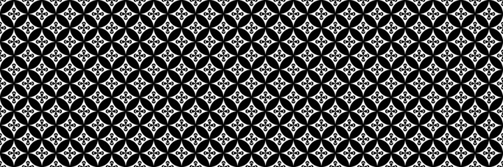 horizontal black and white abstract geometric design with flower for pattern and background