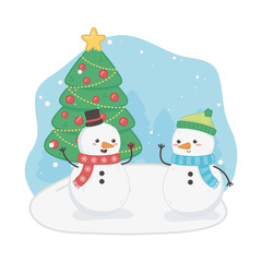 merry merry christmas card with snowmen