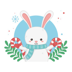 happy merry christmas card with rabbit character