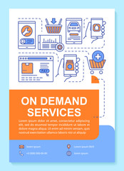 General services marketplace brochure template layout. On demand economy flyer, booklet print design with linear illustrations. Vector page layout for magazine, annual report, advertising poster