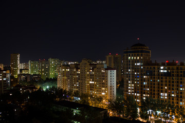 Obraz premium panorama of the night city with modern residential buildings in Moscow Russia
