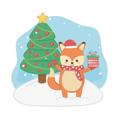 happy merry christmas card with fox