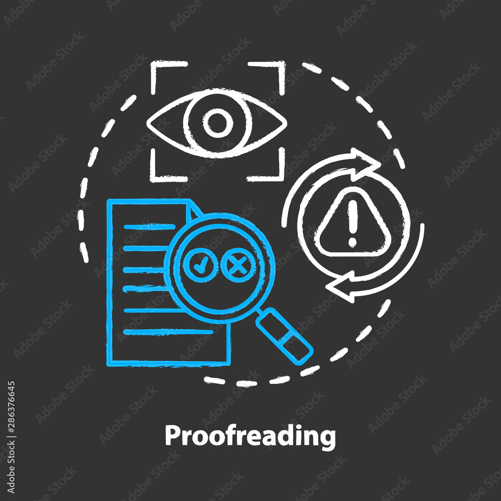 Poster proofreading chalk concept icon. text editing and correction process idea. writing accuracy. checkin