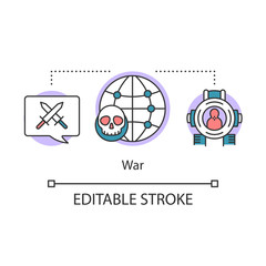War concept icon. Warfare and gun violence. Military conflict thin line illustration. Invasion and offensive with weapon. Terrorism, world terrorist attack. Vector isolated drawing. Editable stroke
