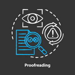 Proofreading chalk concept icon. Text editing and correction process idea. Writing accuracy. Checking grammar, spelling, punctuation. Copyediting written work. Vector isolated chalkboard illustration