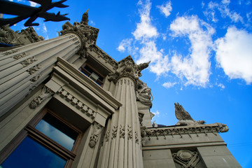 Kyiv, Ukraine - July 6, 2018: House with chimeras in the center of Kiev. Art Nouveau building with sculptures of mythical animals. The most original creation of architect Vladislav Gorodetsky in Kiev