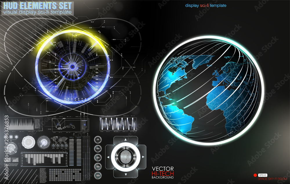 Poster warning frame. abstract tech design blue and red futuristic frame in modern hud radiation style back