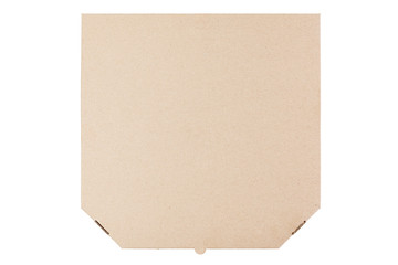 Close-up of a cardboard pizza box. Box isolated on a white background.