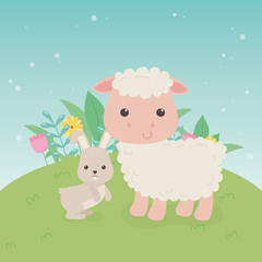 cute sheep and rabbit animals farm characters